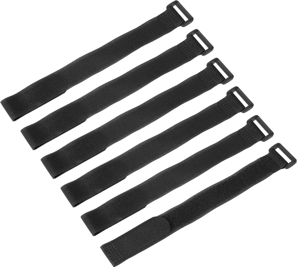 6 stuks herbruikbare batterijbevestigingsriemen, 25 mm x 300 mm, nylon, multifunctioneel, verstelbare batterijbevestigingsriem, drone-gesp, boot, auto, zwart