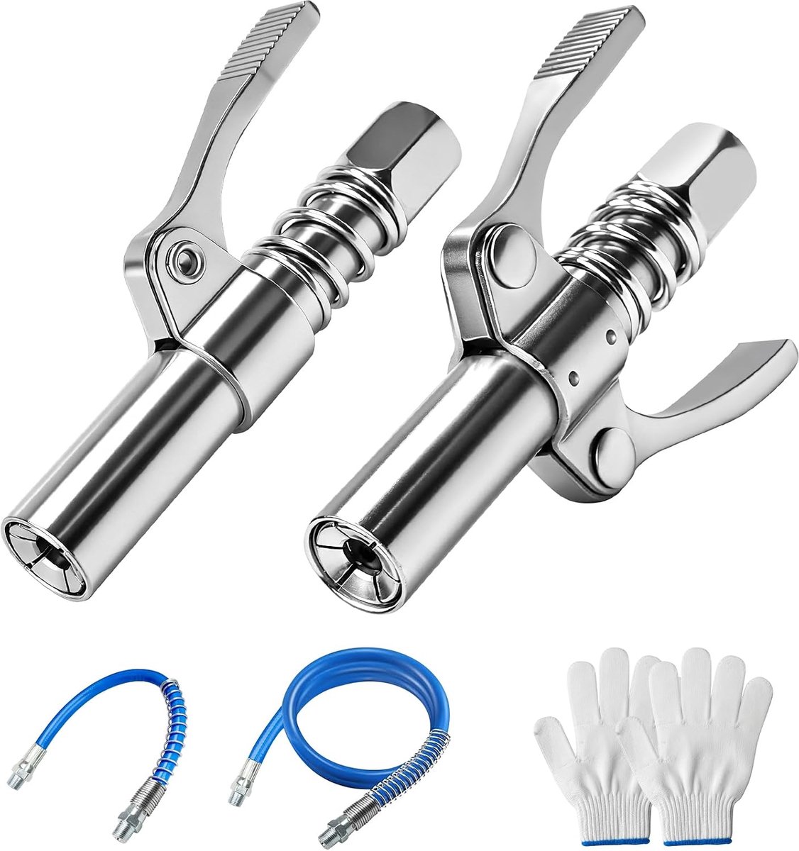 Mondstuk set - 2 stuks koppelingen voor vetpers met slang (30 cm en 60 cm) en witte handschoenen, vetperskoppeling voor alle soorten vetpersen