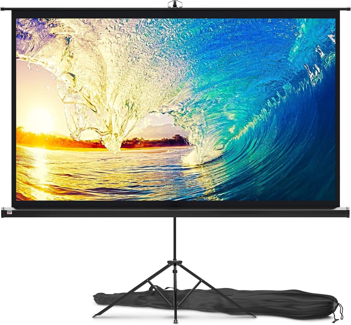 Projectorscherm met standaard, 84 inch (ca. 213 cm), 16:9 HD premium kreukvrij statiefscherm voor projector, met draagtas en strakke riemen