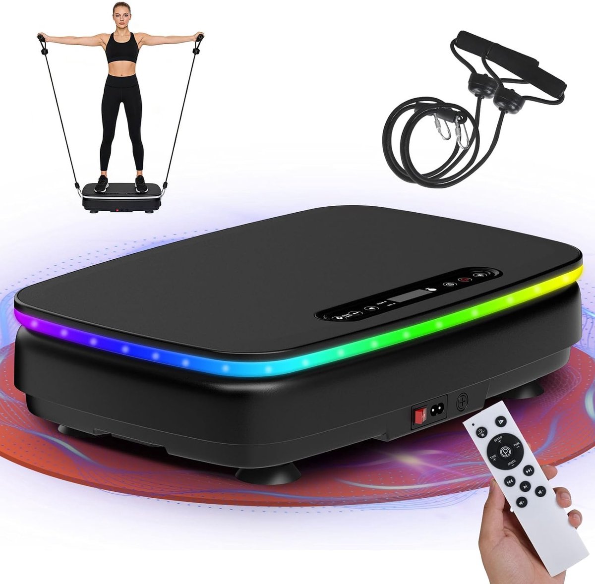 FitLife Trilplaat Fitness 99 Niveaus Bluetooth | 9 Programma's｜Stil <50dB｜Weerstandsbanden Inclusief｜Maximale Belasting 150 kg｜Afstandsbediening