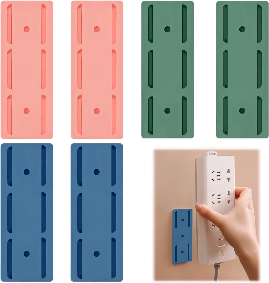 6-delige zelfklevende contactdooshouder, zelfklevende contactdooshouder Wandmontage zelfklevende contactdooshouder Plug-in punch-vrije contactdoosfixer voor thuis, keuken, kantoor