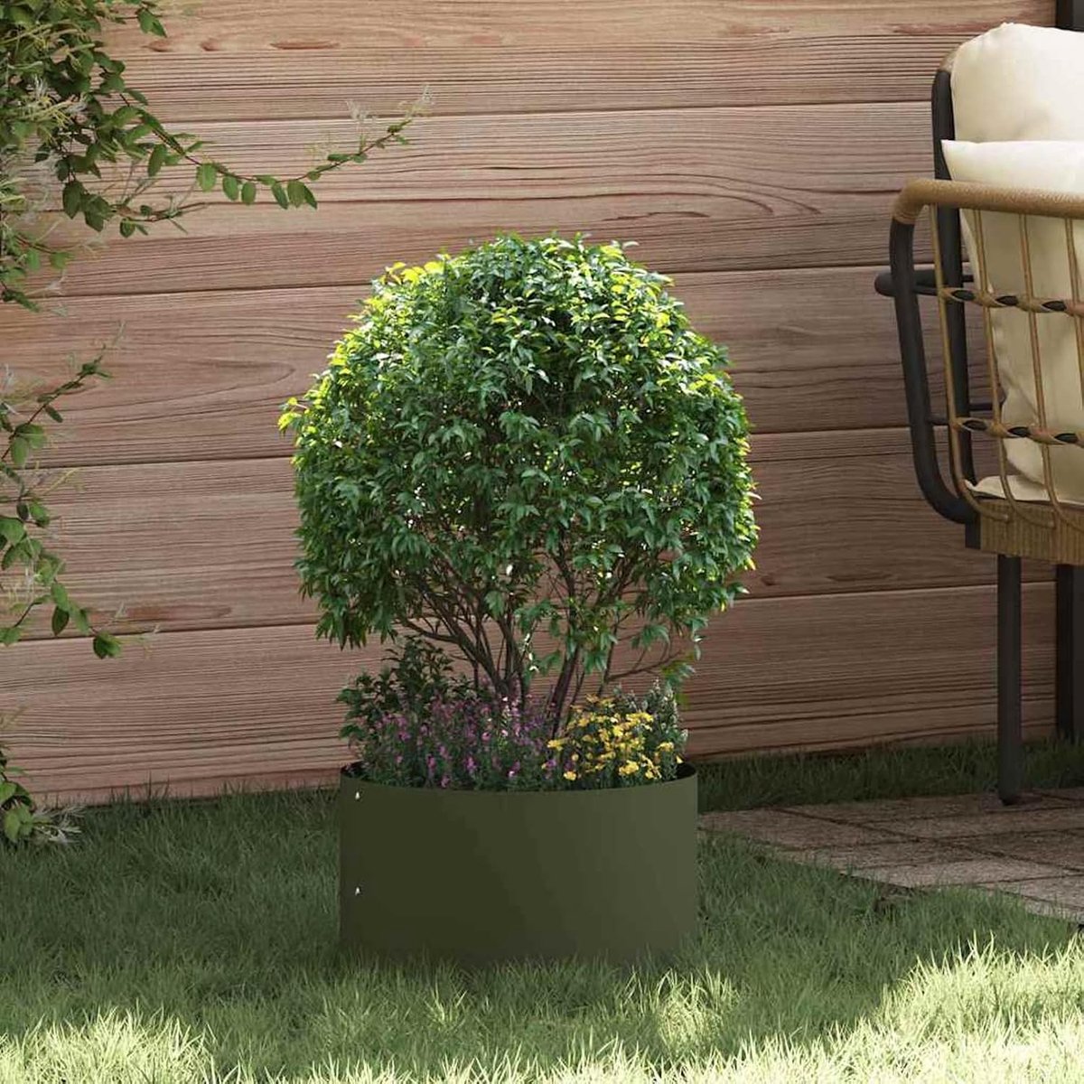 Plantenring olijf groen 30 x 30 x 20 cm koudgewalst staal, gietrand bomen boomring irrigatiering voor jonge bomen struiken 873598