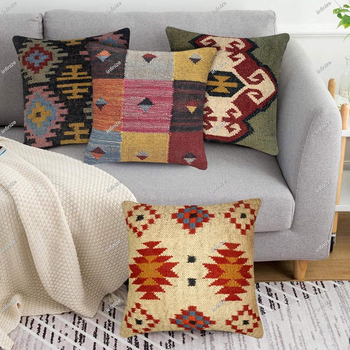 Kussenhoes 45x45 cm - Handgeweven wol-jute - Marokkaans design - Ecologisch en wasbaar - SnelShoppen