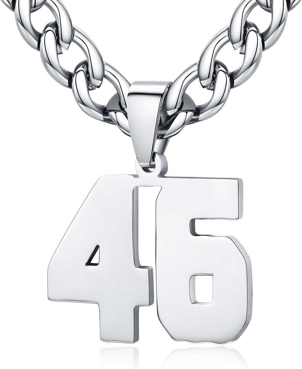 dames roestvrij staal 0-99 getal hanger geluksgetal jersey nummer sporter kettingen gepersonaliseerd met 6 mm brede pantserketting, Roestvrij staal