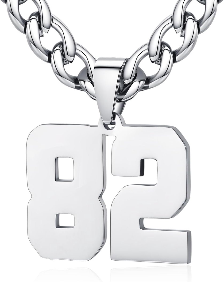 dames roestvrij staal 0-99 getal hanger geluksgetal jersey nummer sporter halsketting gepersonaliseerd met 6 mm brede pantserketting, Roestvrij staal