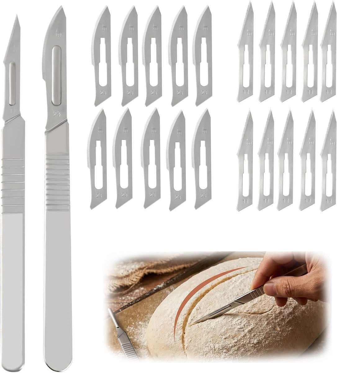 2 stuks broodmes, broodmes, deegmes, professioneel broodmes, met 20 messen voor doe-het-zelf Lmpasto, markeermessen