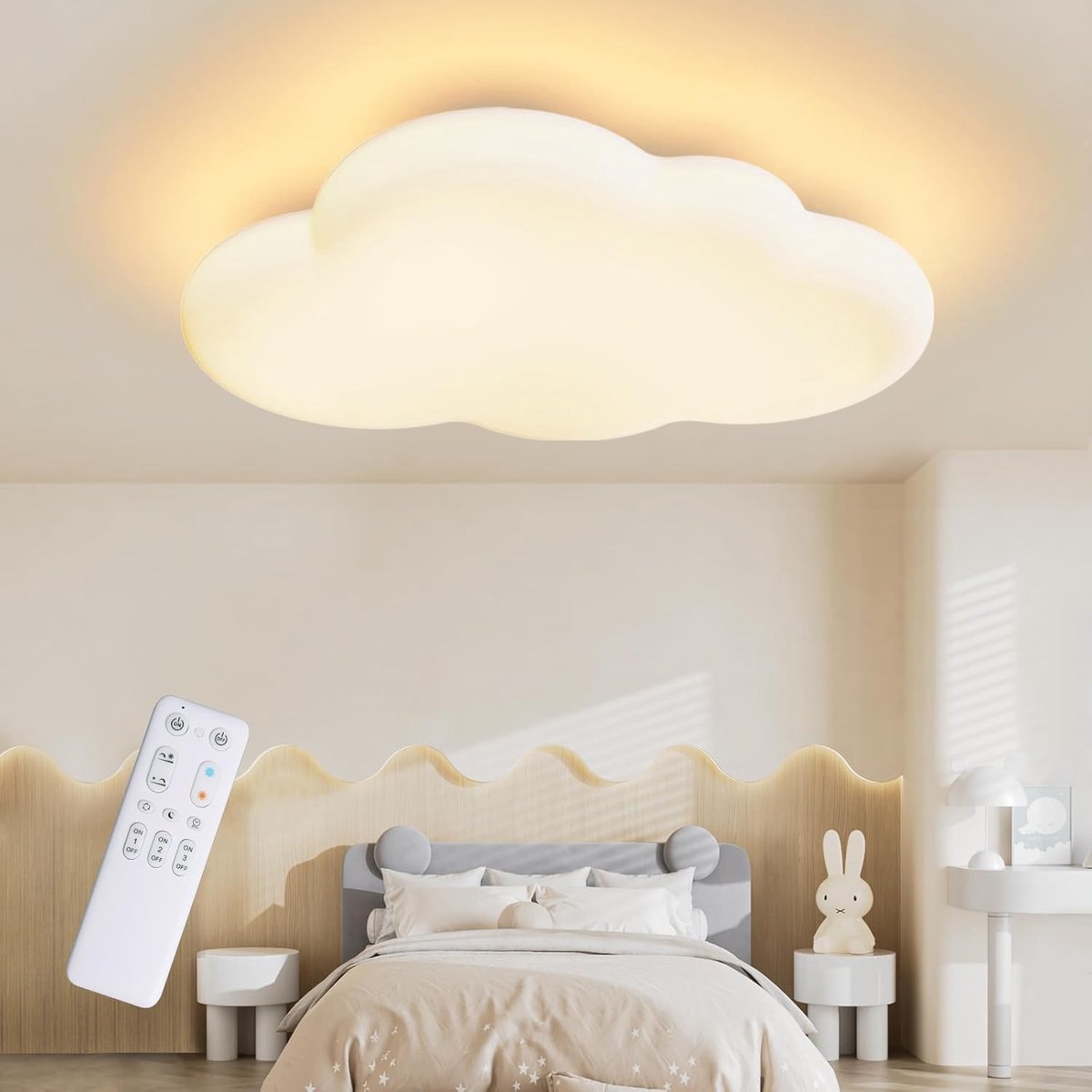 Led-plafondlamp voor slaapkamer, kinderkamer, plafond, 45 W, 50 cm, wolkenlamp, led-plafondlamp, dimbaar, met afstandsbediening, 3000-6000 K, kinderplafondlamp voor kinderkamer, slaapkamer,