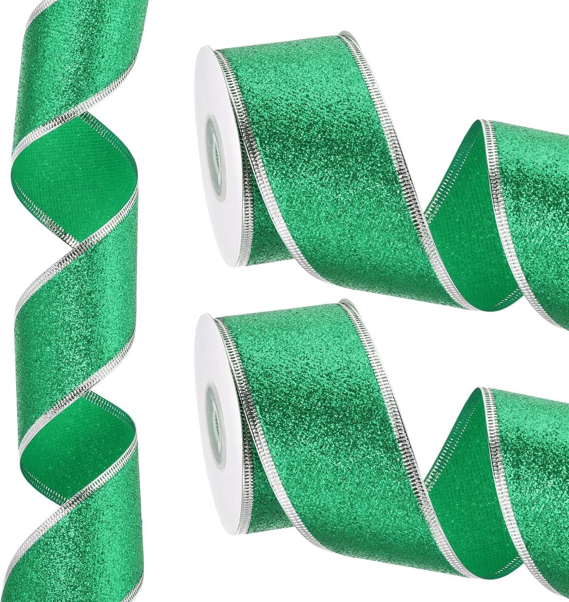20 m x 5 cm kerstlint, metallic bedrade lint, glanzende geschenkverpakkingslint voor knutselen, verjaardag, bruiloft, festival, decoratie, groen zilver