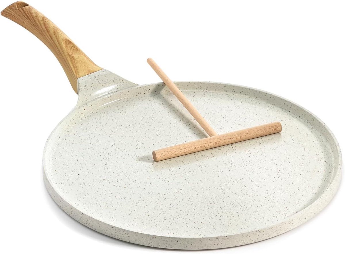 Crêpepan Anti-aanbak Pannenkoekenpan Koekenpan Ontbijt Bakken Natuurlijke Coating 26 cm Wit