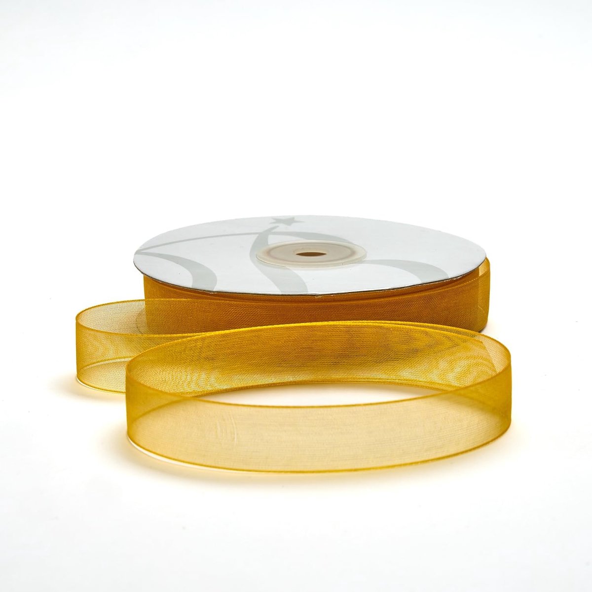 Organza lint 16 mm x 50 m, transparant, voor gastgeschenken, feesten, knutselen, bruiloft, verjaardag, handwerk, Kerstmis, decoratie (geelgoud)