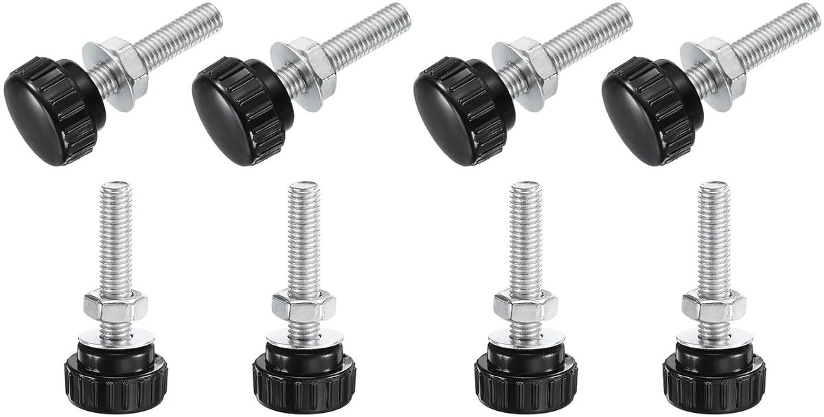Sets gekartelde knoppen, kartelschroeven, schroeven met moeren, sluitringen, metrisch, M8 x 40 mm, schroefdraadlengte, 25 mm, verzinkt koolstofstaal, pen, handknoppen, handgrepen