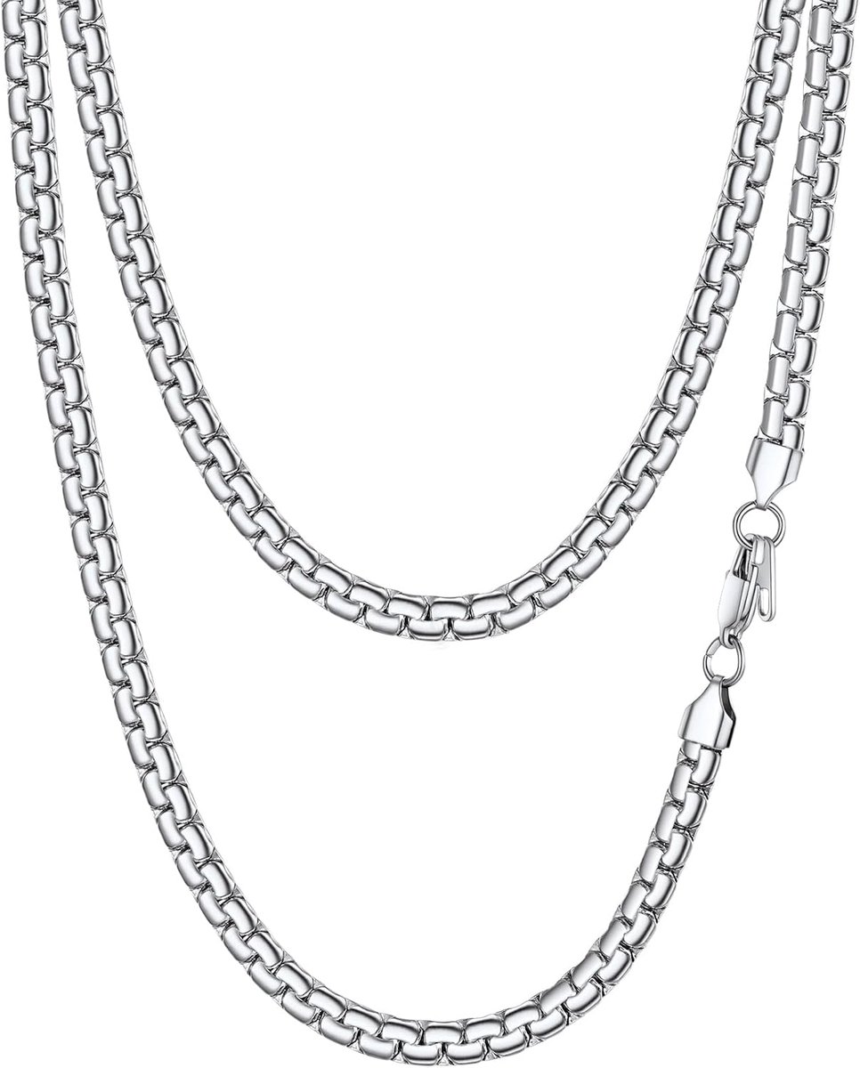 Roestvrij Staal Herenkettingen Zilver/Zwart/Goud, 2/4/6/8 mm Venetiaanse Ronde Doosketting 36-76 cm Lang, Mannenketting Necklace For Men Hiphop Rapper Cadeau Ideeën