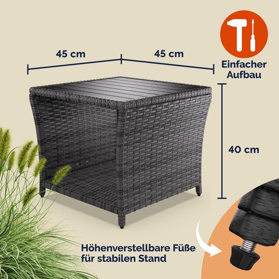 Polyrattan Bijzettafel WPC Tafelblad 45x45x40cm In hoogte verstelbaar Weerbestendige Tuin Terras Balkon Grijs — afbeelding 2