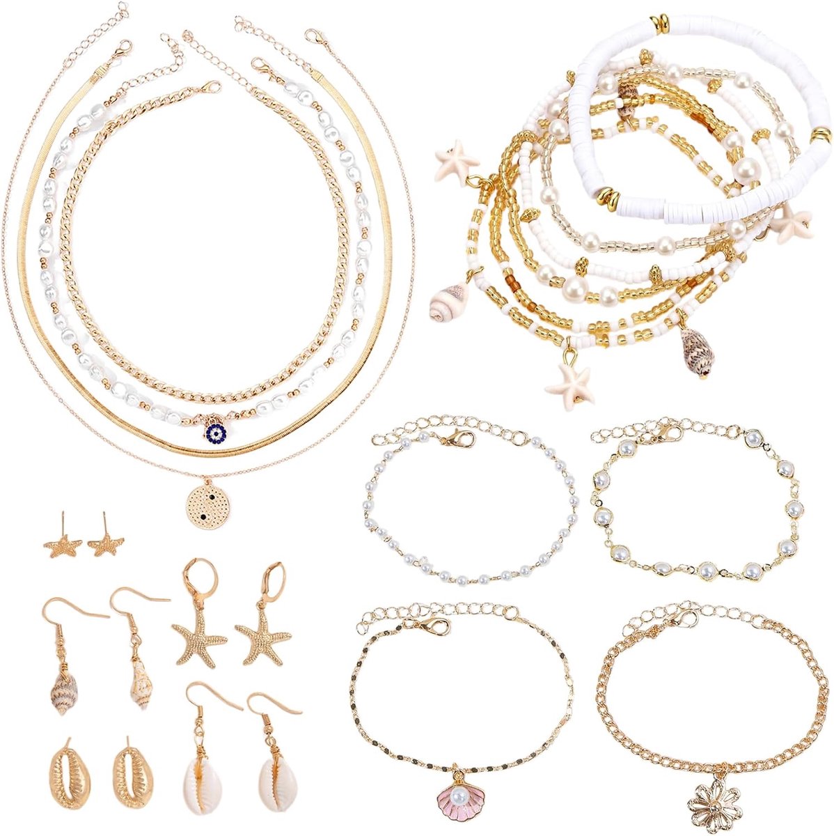 Strandsieradenset voor dames - armbanden, halskettingen, enkelbandjes en oorbellen - boheemse stijl - ShopVlot