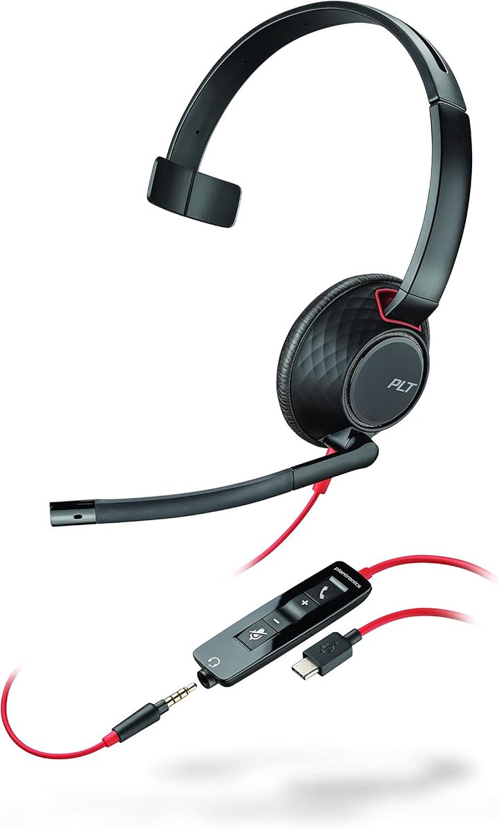 Mono Headset met USB-C, USB-A en 3,5 mm Jack voor Comfortabel Werken