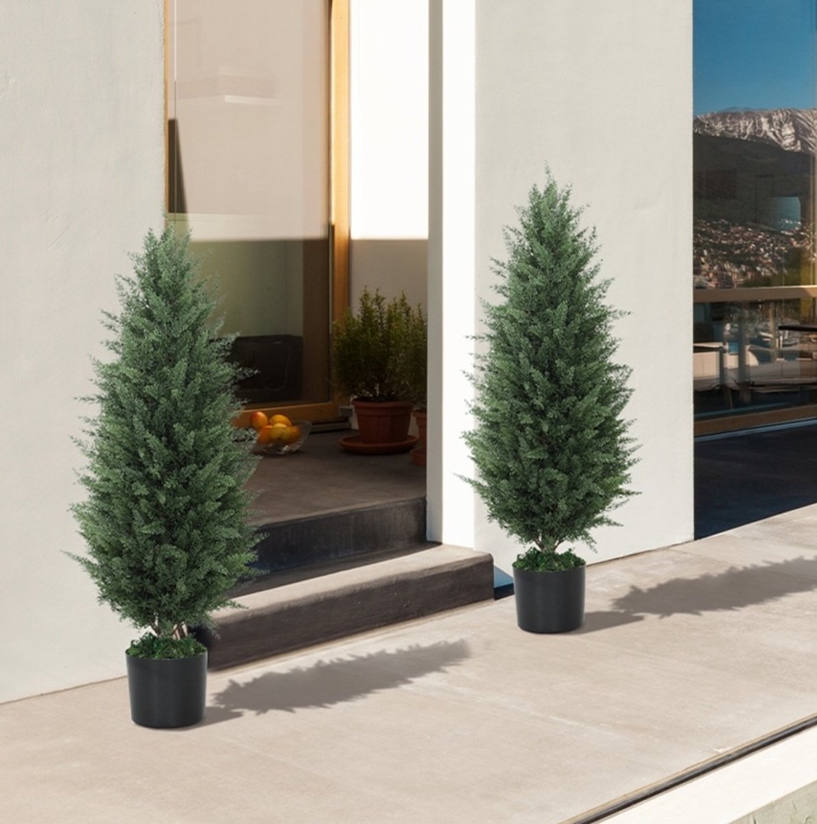 Kunstplant Cipres 2-Delig 90 Cm Kunstboom In Pot Groen Voor Binnen En Buiten UV-Bestendig Voor Sfeervolle Decoratie