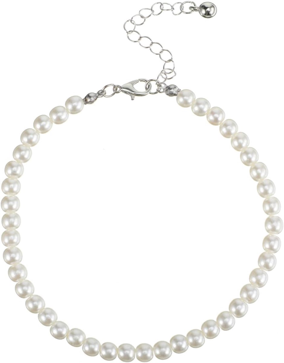 Enkelbandje van witte kunstparels - verstelbaar en praktisch - perfect voor de zomer - elegant voor vrouwen - ShopVlot
