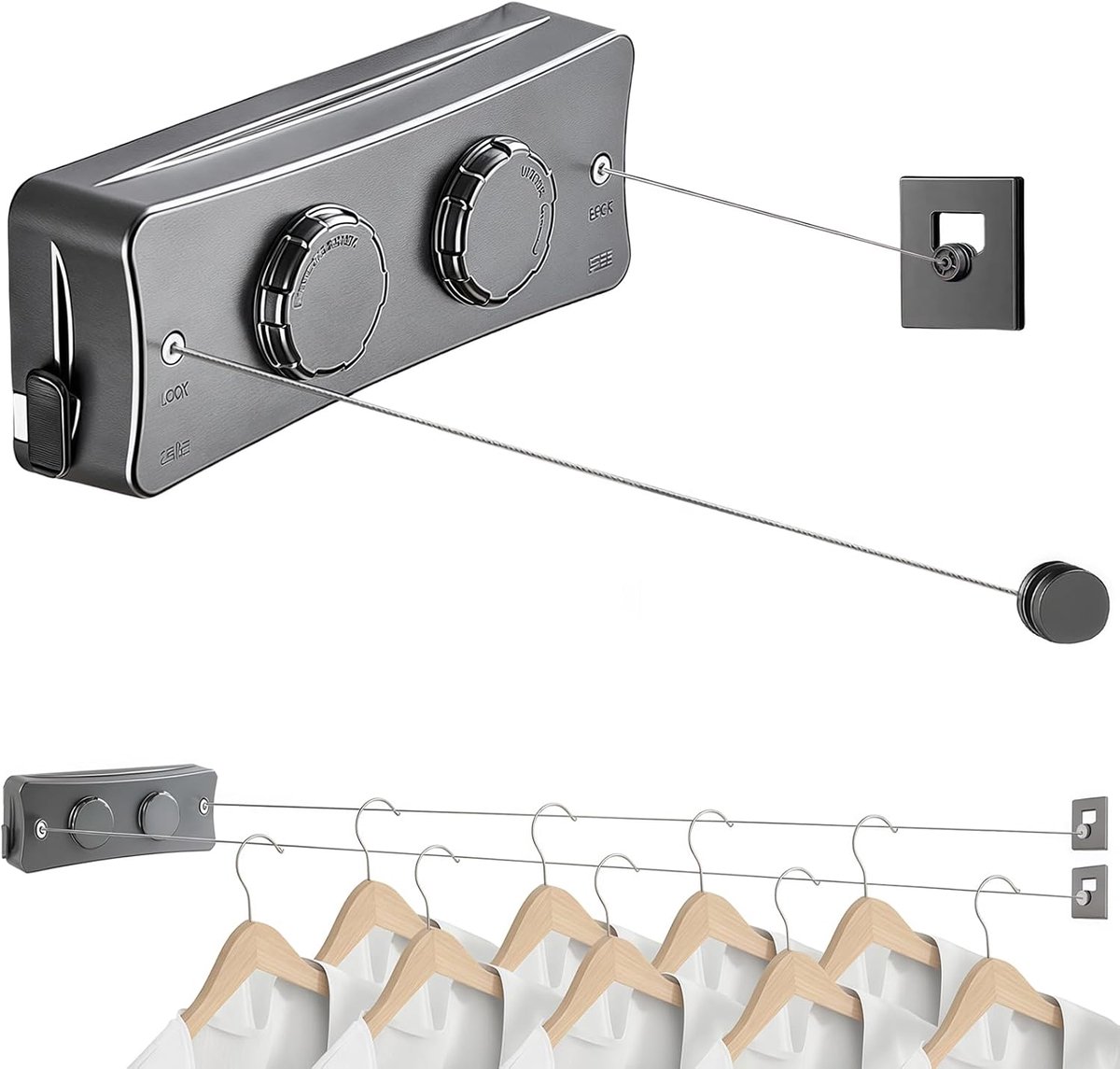 Retractable clothesline 5,1m - verstelbaar - dubbel waslijn systeem - ideaal voor binnen en balkon - ShopVlot
