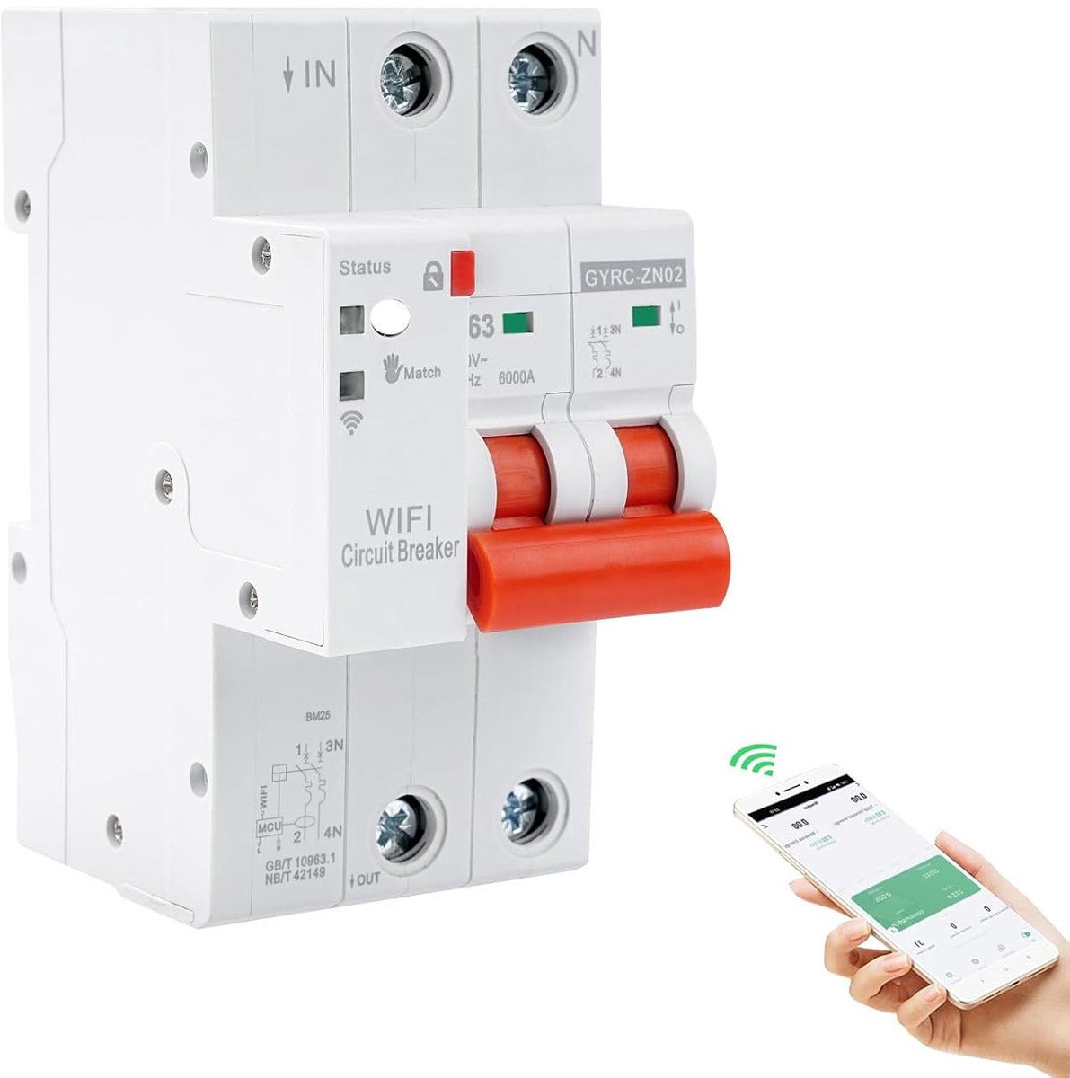 Circuitonderbreker wifi 63A - 2-polig - tijdschakelaar met Tuya APP - afstandsbediening en bescherming - ShopVlot