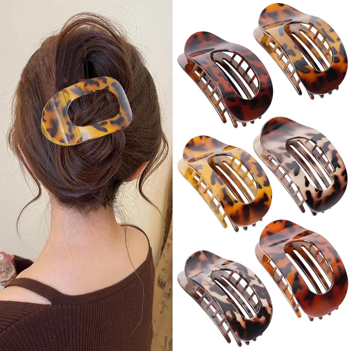 Haarklemmen set 6-delig - grote platte luipaarddesign - non-slip - veelzijdige haarclips voor elke stijl - ShopVlot