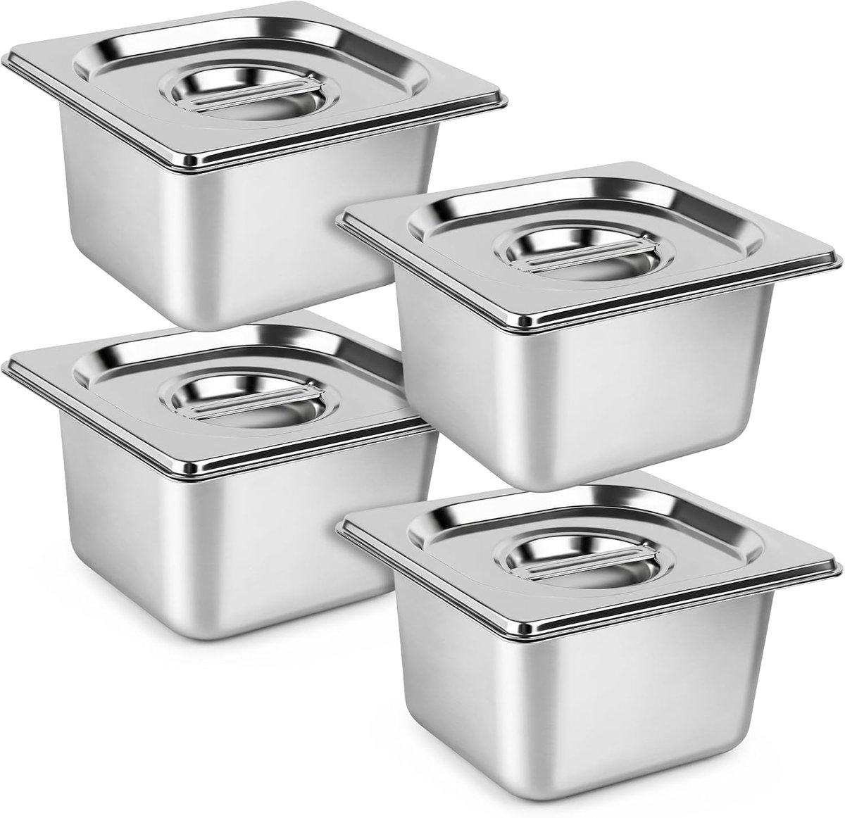 Breading Dish Set 4 Delen - GN 1/6 Container 17,5 x 16,3 x 10 cm - Rvs met Deksel - Ideaal voor Schnitzels - ShopVlot