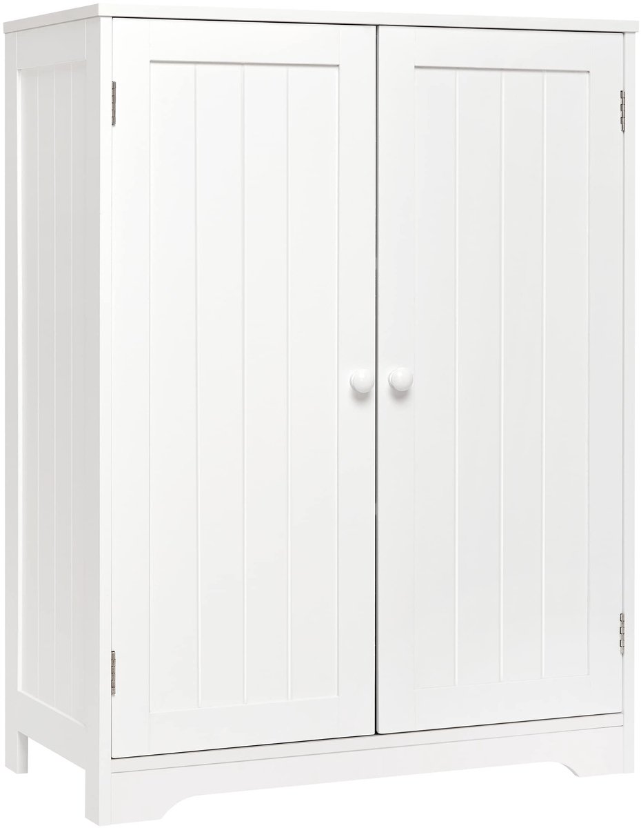 Badkamer opbergkast dressoir 60 x 30 x 80 cm - vrijstaand MDF - geschilderd wit - ruimtebesparend en stijlvol - ShopVlot