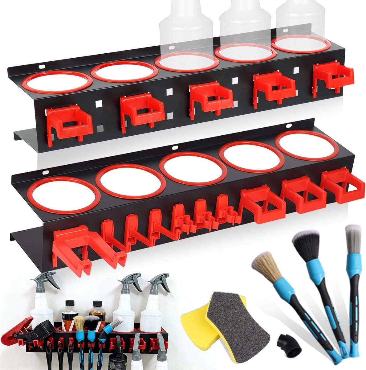 Spuitfleshouder set 22-delig - wandmontage staal - zware kwaliteit 70 lbs - organiseer je garage - ShopVlot