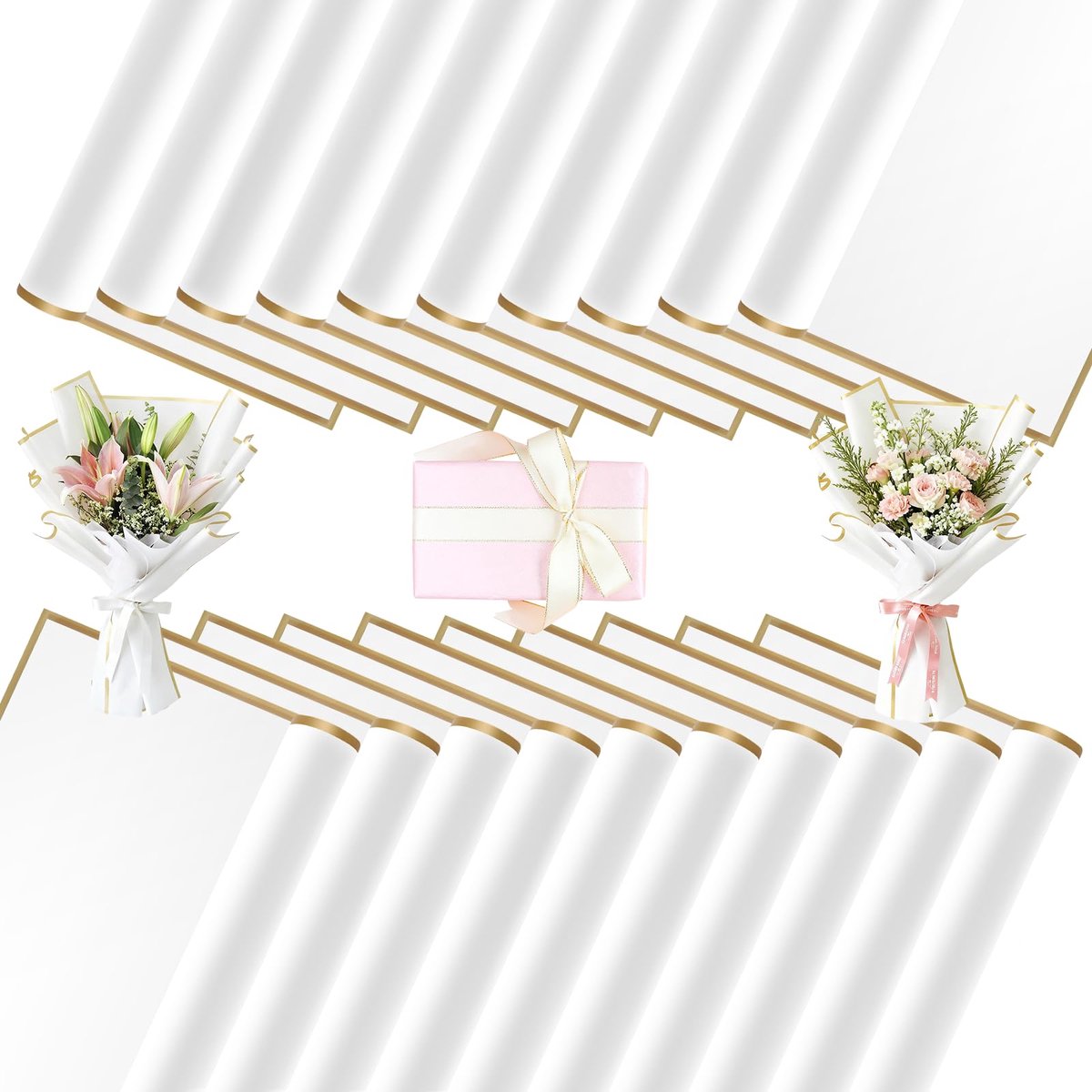 Bloemenpapier 20 vellen - Waterdicht inpakpapier - Gouden rand - Perfect voor cadeauverpakkingen - ShopVlot