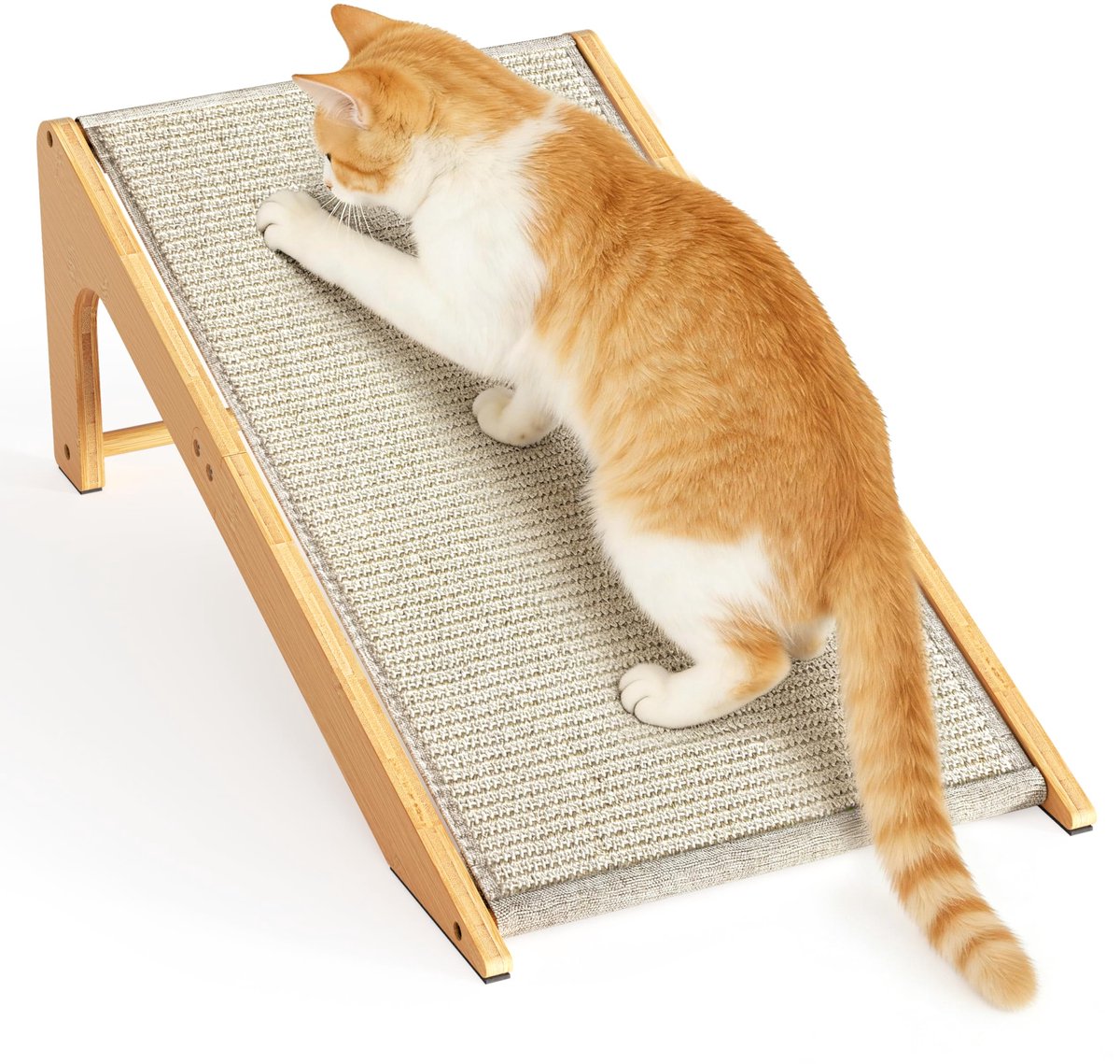 L-Vormige Katten Krabplank van Bamboe en Sisal - Duurzame Krabpaal voor Nagelverzorging - Katten Krabplank en Speelaccessoire voor Krabben, Rekken en Ontspanning - Ruimtebesparend Design voor Binnenkatten