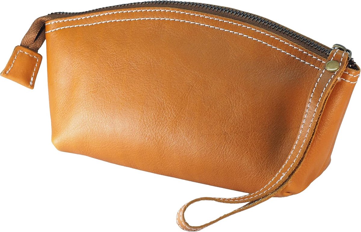 Make-up tas bruin - echt leer - chic design - perfect voor vrouwen en meisjes - ShopVlot