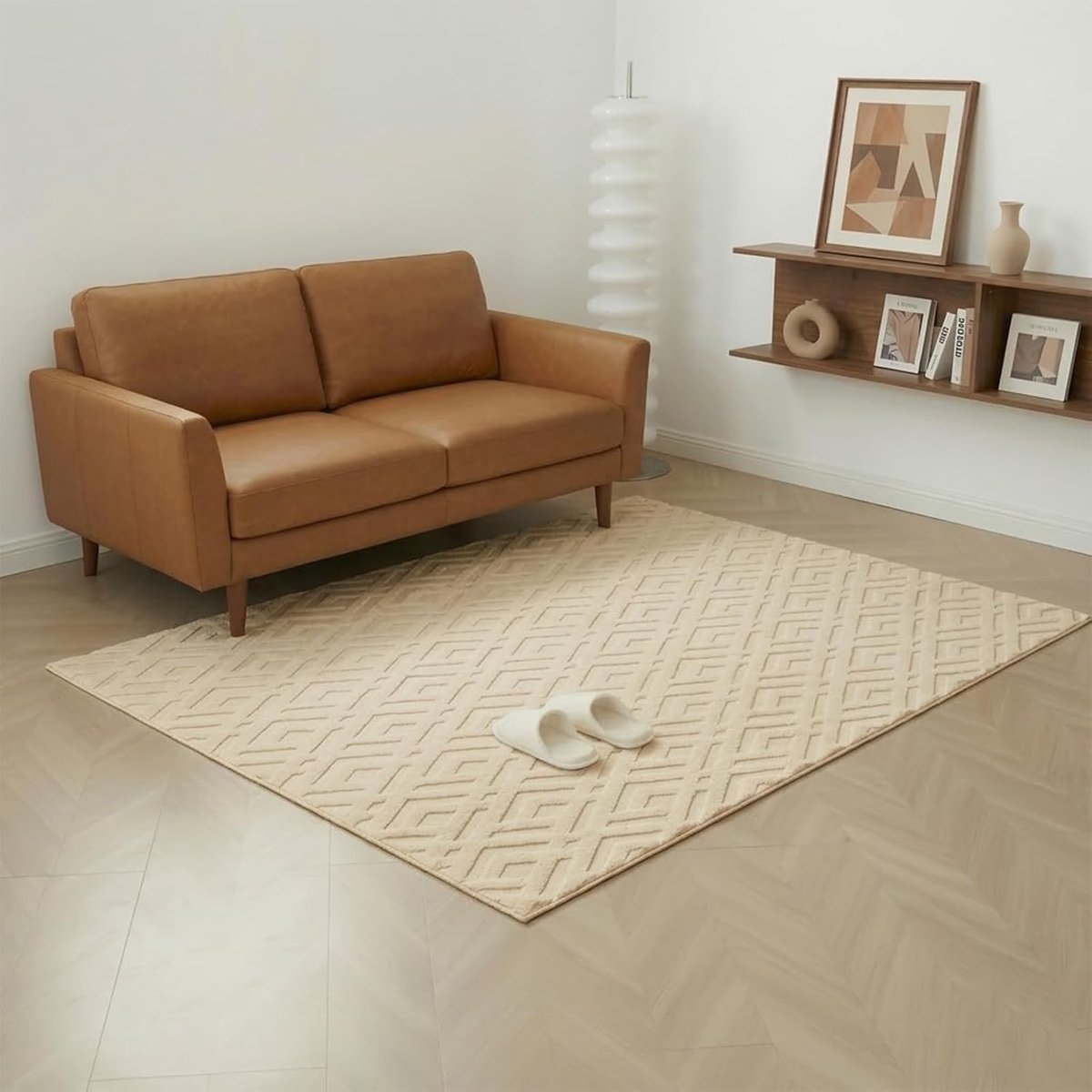 Tapijt woonkamer 120 x 63 cm - 3D reliëfstructuur - modern kortpolig - machinewasbaar en antislip - ShopVlot