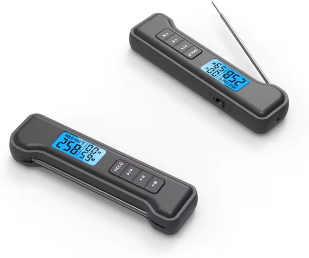 Digitale pocket thermometer 13.5 x 3.5 cm - roestvrij staal/kunststof - LCD-display - nauwkeurige temperatuurmeting - ShopVlot