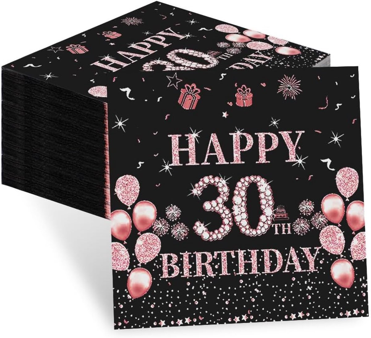 Papieren servetten 60 stuks - 2-laags roze - 'Happy 30. verjaardag' - perfecte tafeldecoratie voor feesten - ShopVlot