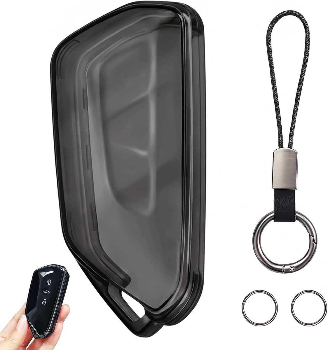 Sleutelhoes voor VW Golf 8, ID.3, ID.4 - TPU transparant zwart - slank ontwerp - optimale bescherming - ShopVlot