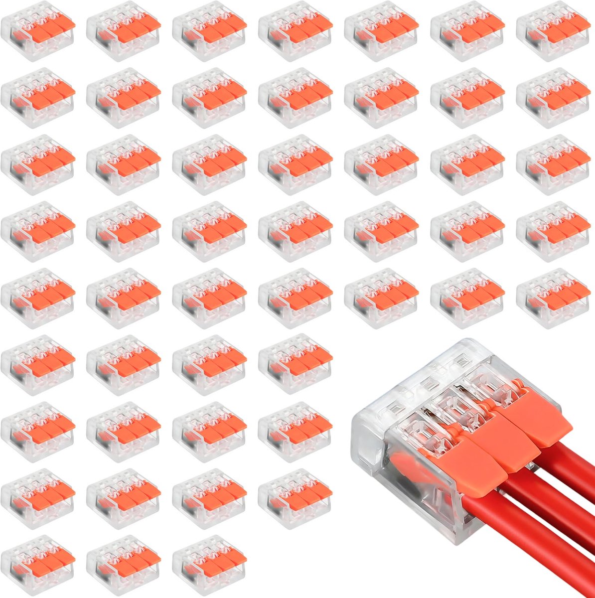 Elektrische connectoren 50 stuks - 3 ingangen - transparante hendelklemmen - ideaal voor autoverlichting - ShopVlot