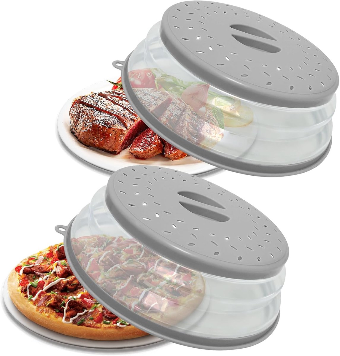 Microwave deksel 2 stuks - Opvouwbaar - Multifunctioneel en geventileerd - Bescherming tegen spetters - ShopVlot