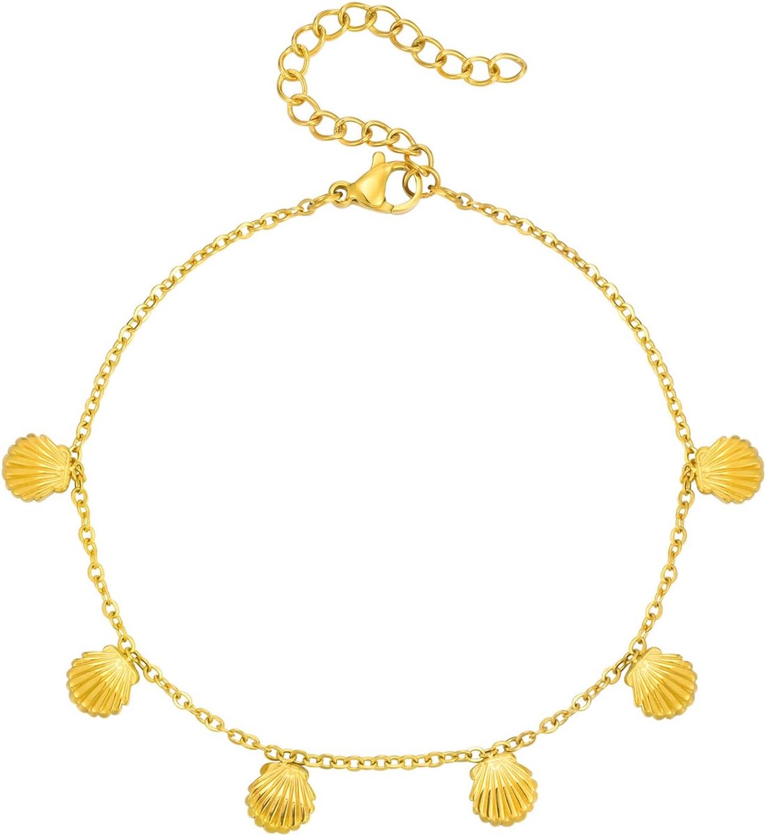Enkelkettinkje schelpen 19 cm - goud verguld - modern filigraan - perfect voor strand en vakantie - ShopVlot
