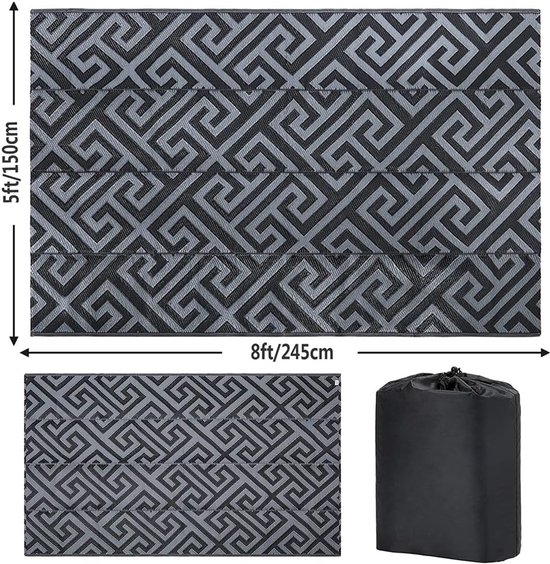 Buiten Tapijt - Reis Kleed - Terras en Camping - Omkeerbaar Ontwerp - 5x8ft - Grijs — afbeelding 4
