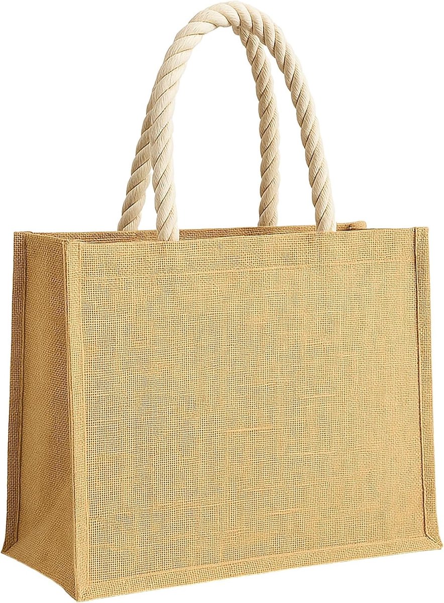 Jute tas groot 20 liter - natuurlijke jute strandtas - met touwhandvatten - perfect voor het strand - SnelShoppen