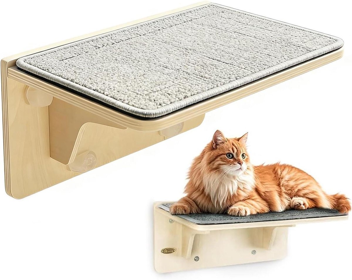Kattenstoel Houten - Kattenzitje Vensterbank - Katten Ontspannen - Stabiele Zuignap - 40 x 26 x 18 cm - Niet gespecificeerd