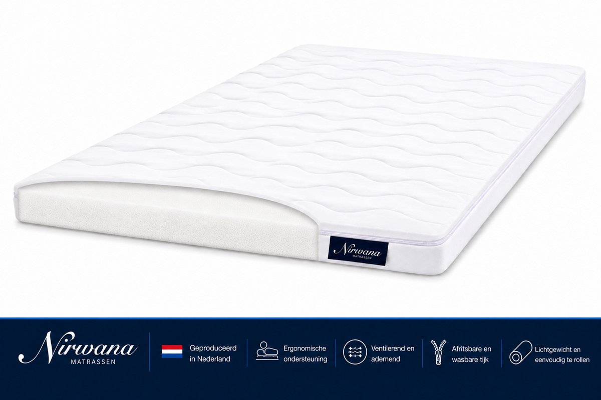Nirwana Koudschuim Topdekmatras 90x190 - 7 cm - HR Koudschuim - Ergonomische Ondersteuning - Luxe Afritsbare Hoes - Geproduceerd in Nederland