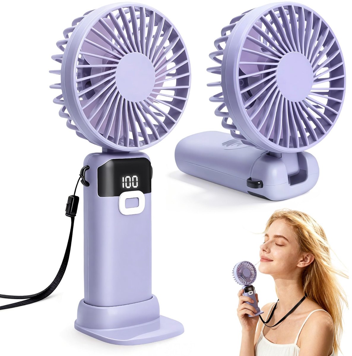 Draagbare handventilator - oplaadbaar, opvouwbaar - 5 snelheden, led-display - ideaal voor kantoor en reizen - ShopVlot