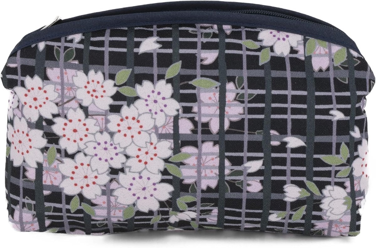 Make-up tas klein - Zwart katoen - Retro bloemen - Perfect voor reizen - ShopVlot