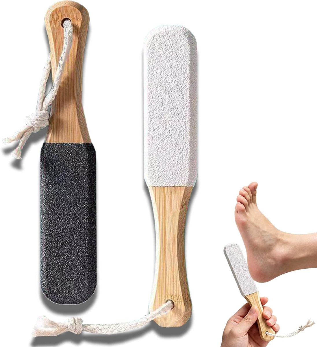 Daity 2-delige voetverzorgingsset – Voetvijl met houten handvat en puimsteen – Verwijdert effectief dode huid – Behandelt droge, ruwe huid, gebarsten hielen en eelt – Onmisbaar hulpmiddel voor voetverzorging, thuis of in de salon