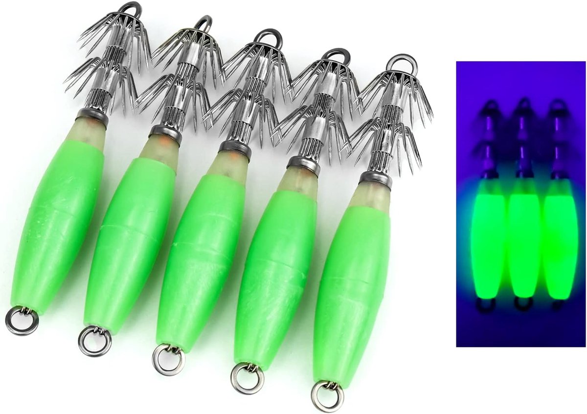 Squid jigs set 5/10 stuks - dubbele haak - lichtgevend - verhoogt vangstkans - ShopVlot