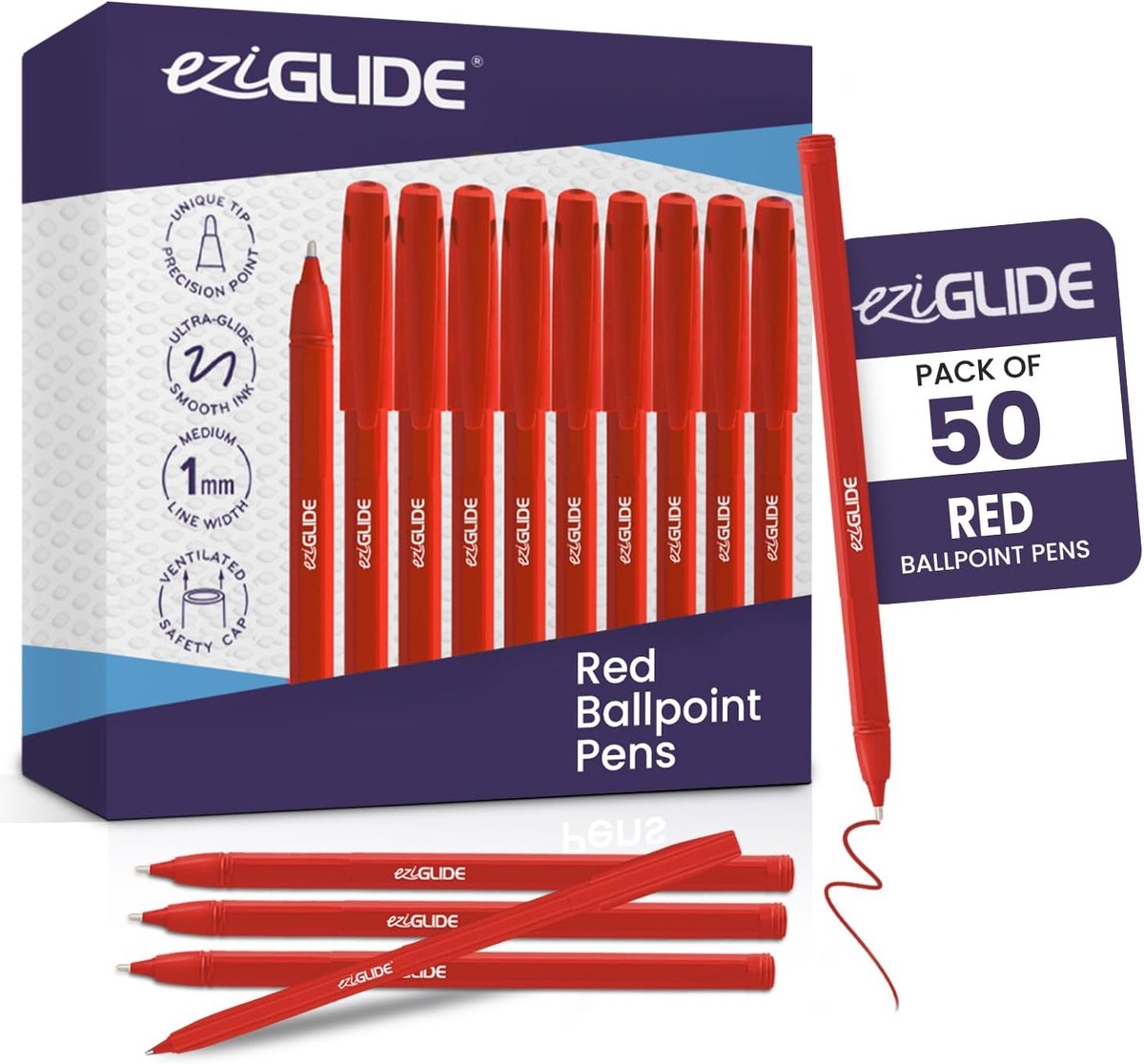 Balpen 1mm - Rood - Set van 50 - Perfect voor school en werk - ShopVlot
