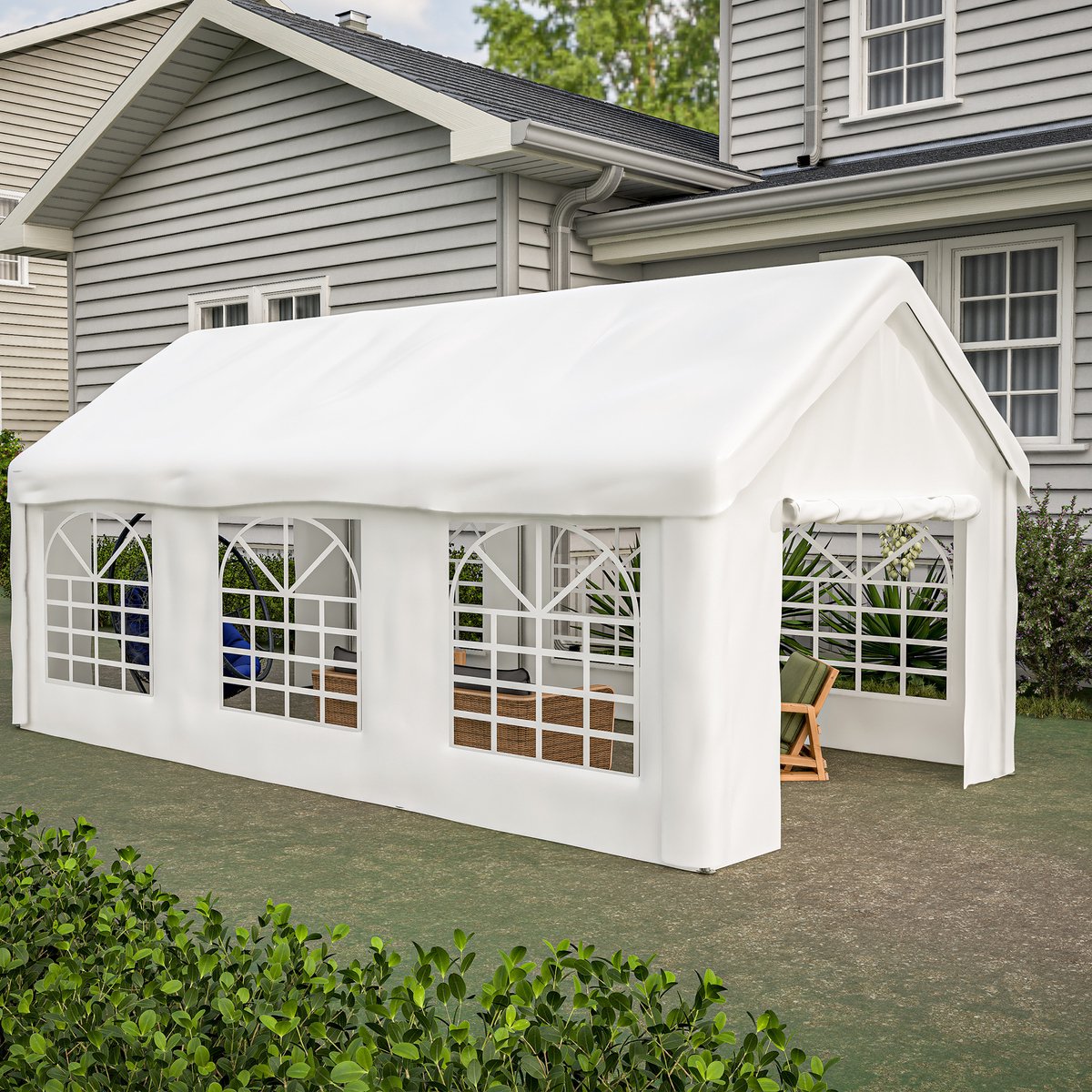 Carport Vrijstaand 3 X 6 M Dubbele Rolluikdeuren Met Afneembaar Dak Stalen Frame Wit Voor Auto En Opslag