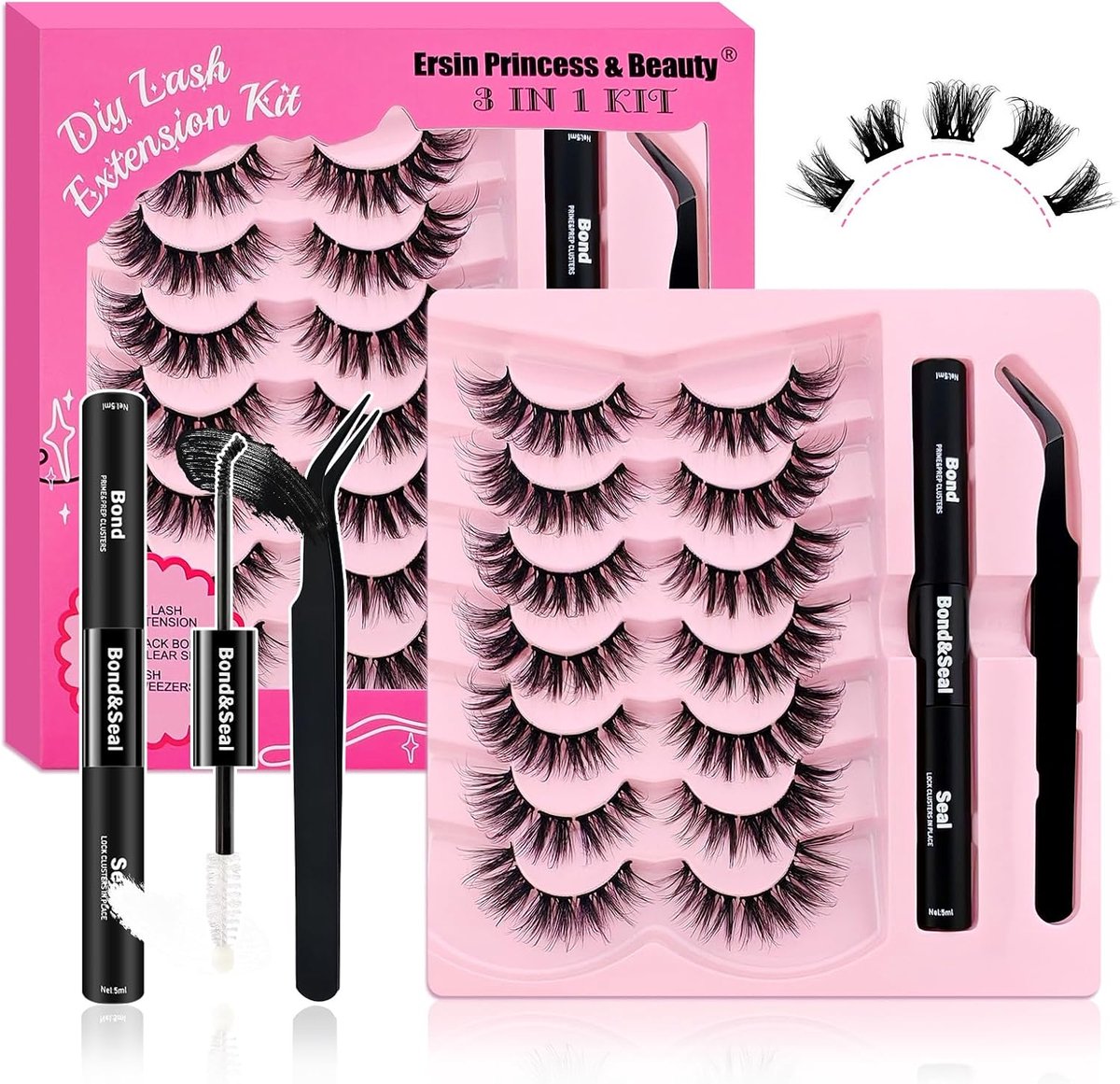 Wimperextensions set 70-delig - Fluffy cluster wimpers 12-16mm - Inclusief hechtmiddel en applicator - ShopVlot
