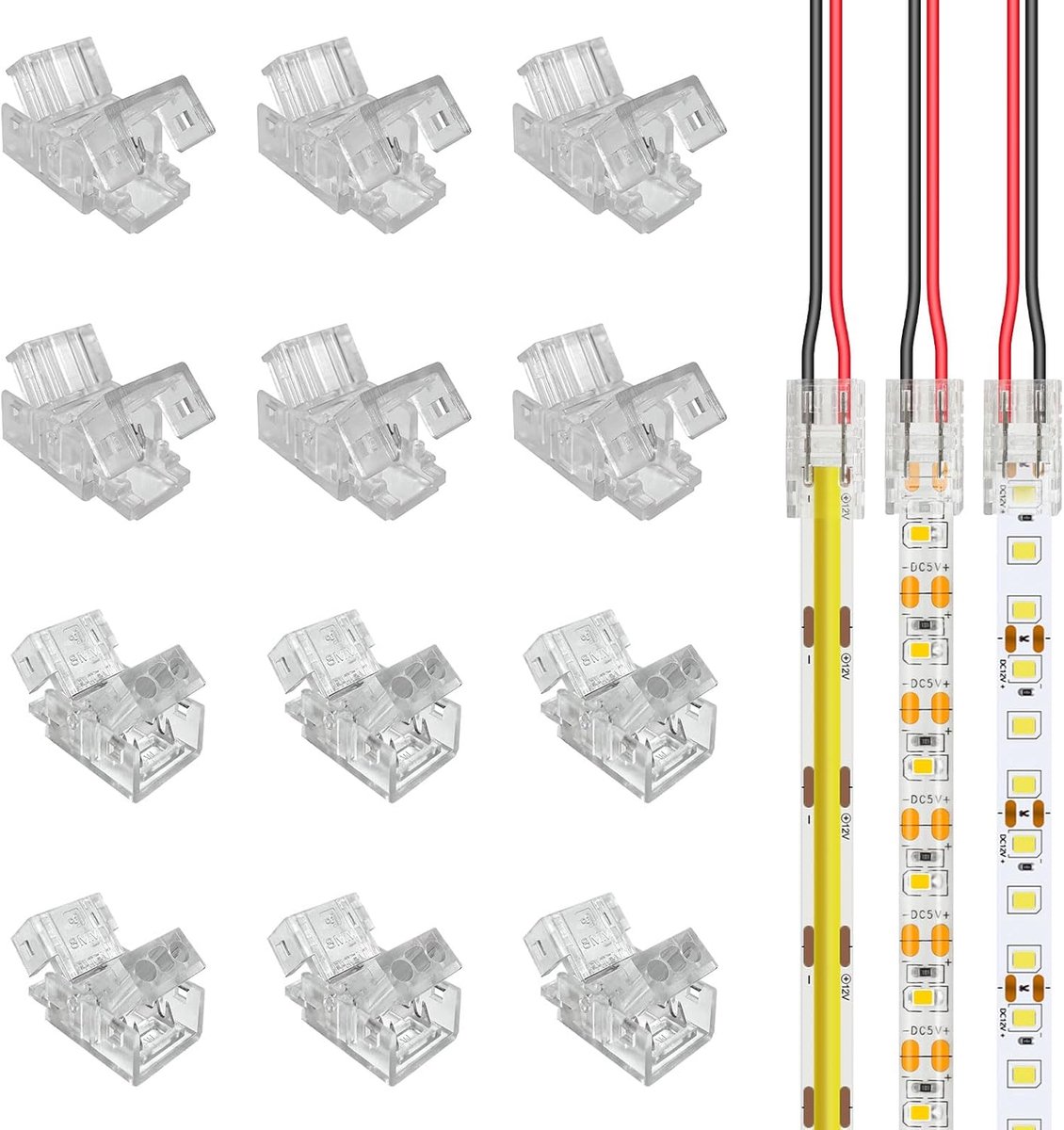 LED connector 2 pins 8mm - mini transparant - zonder donkere gebieden - herbruikbaar voor 2-pins LED strips - ShopVlot