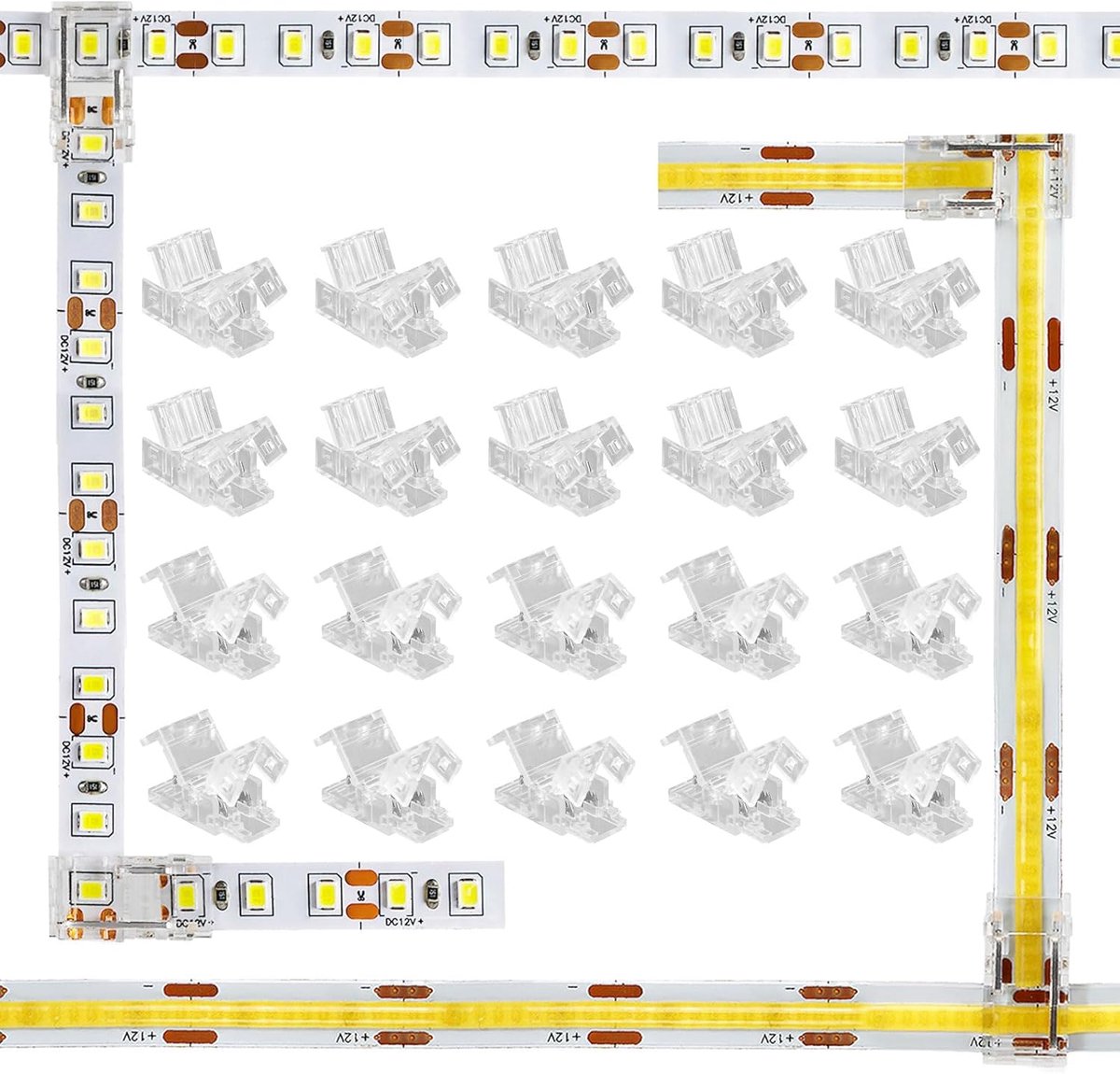 LED Connector 2 Pin 8mm - Mini L/T Connector - Transparant zonder donkere gebieden - Voor LED Strips en Wires - ShopVlot